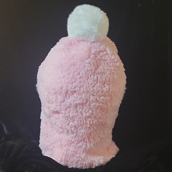 Pink and White Fuzzy Winter Hat w/face mask - Picture 2 of 2